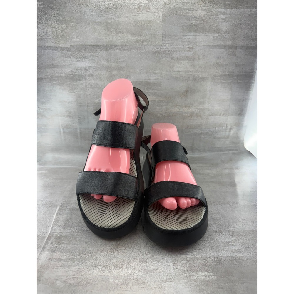 Fly London Black Leather Platform Slingback Sandals Portugal Women Size EU 42